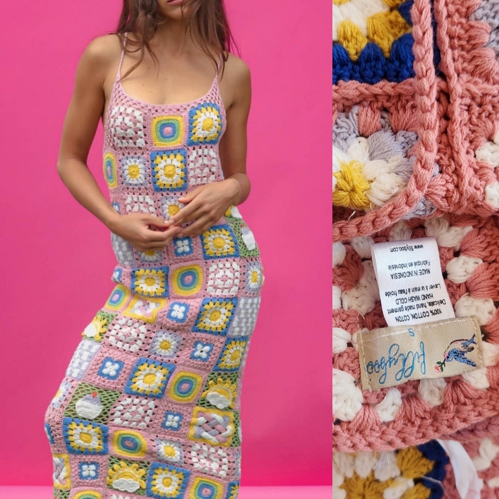 Nwt Fillyboo peach crochet cupcake floral travel festival dream dress S